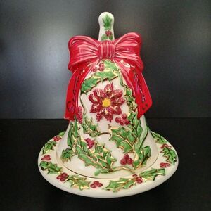 Holiday Bell 9" Candy Dish Vintage 1970's Christmas Ceramic Seasons Greetings